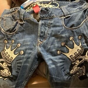 Ed Hardy Denim Jeans with Crown Design